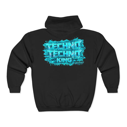 Techno King Zip Hoodie — Retro Neon DJ Rave Streetwear