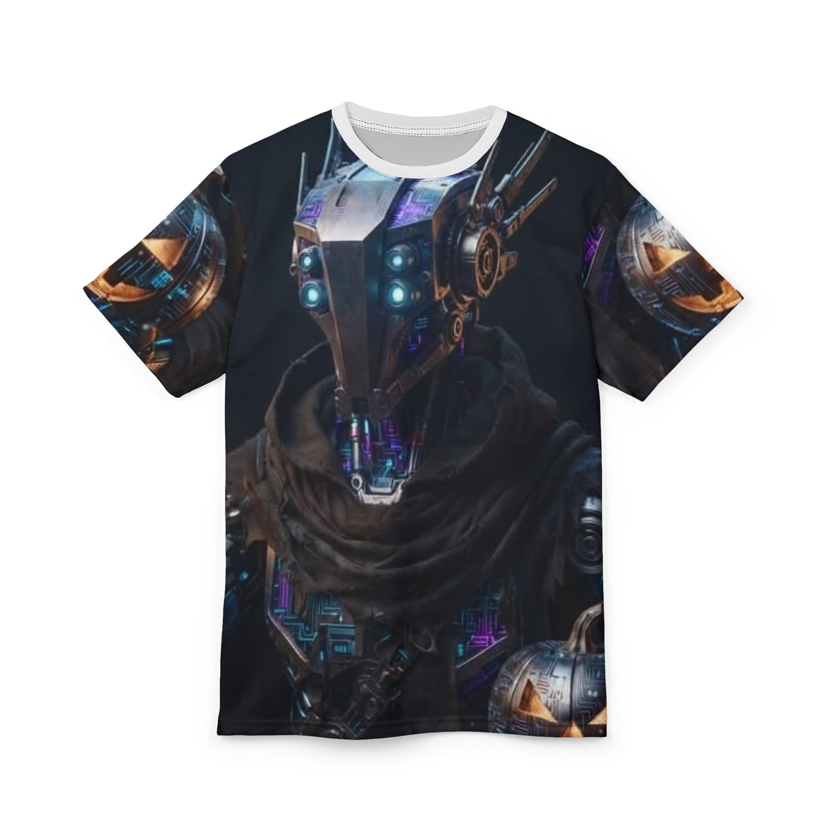 Cyber Sentinel All-Over Print Tee — Futuristic Robot Warrior Graphic