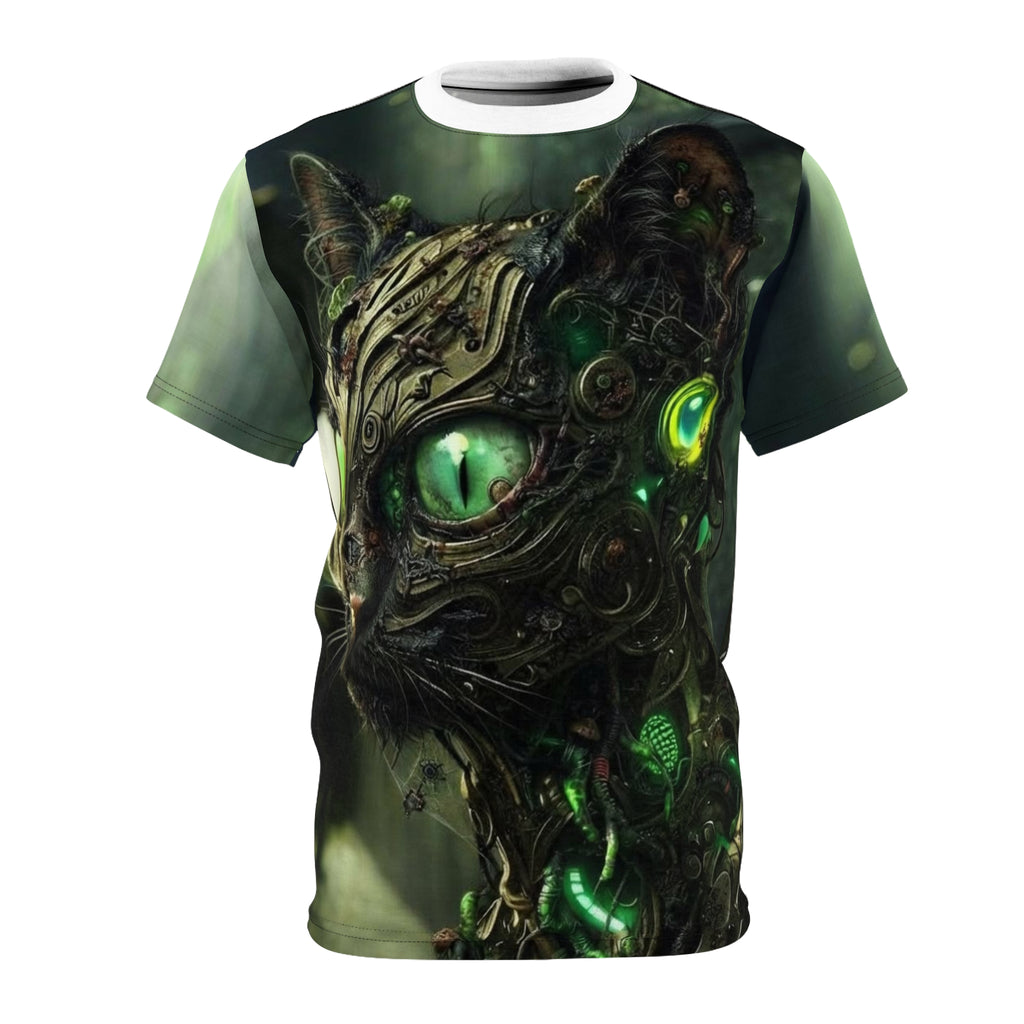 Green Mechanical Cat Graphic T- Shirt