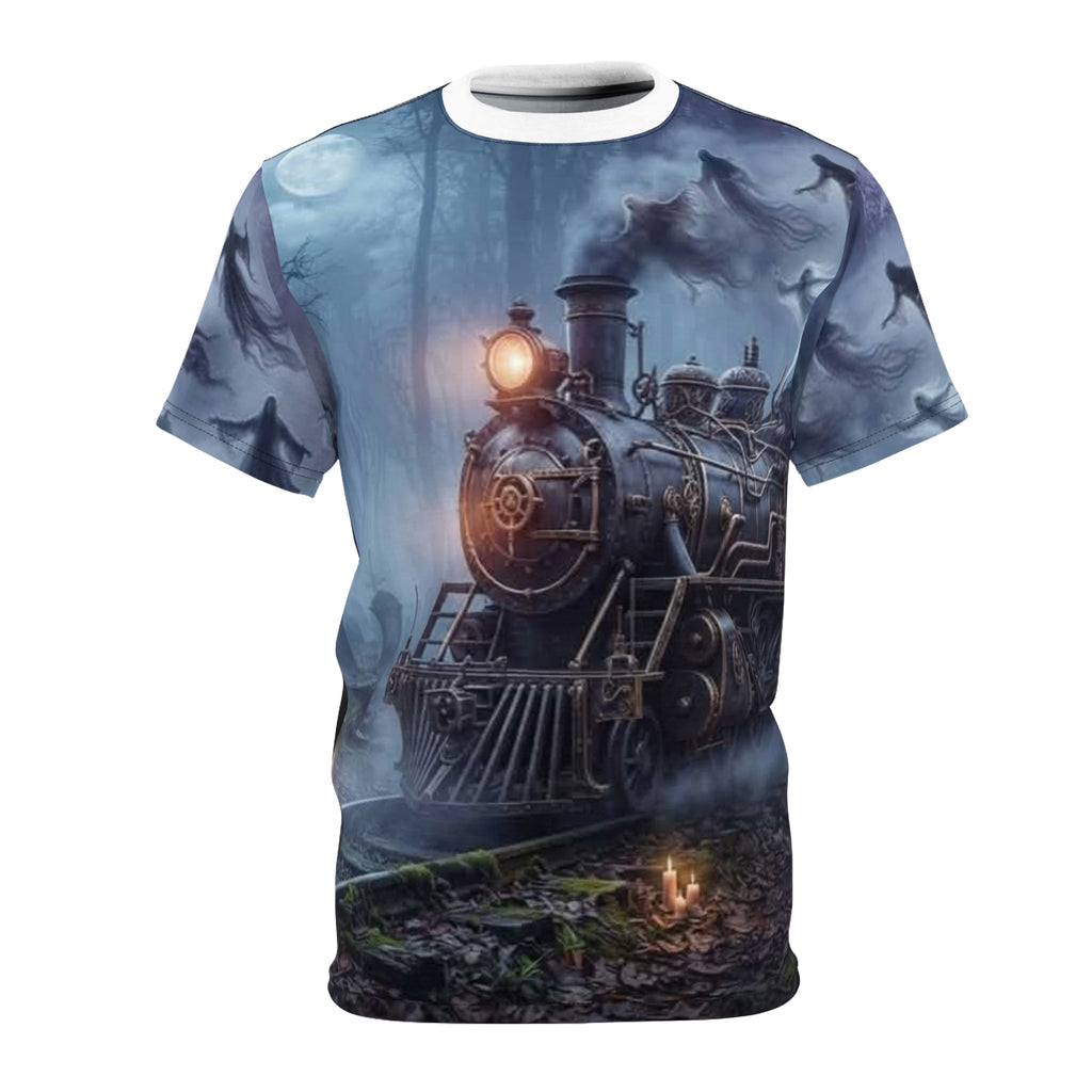 Vintage Steam Train Tee — Moody Forest Locomotive All-Over Print