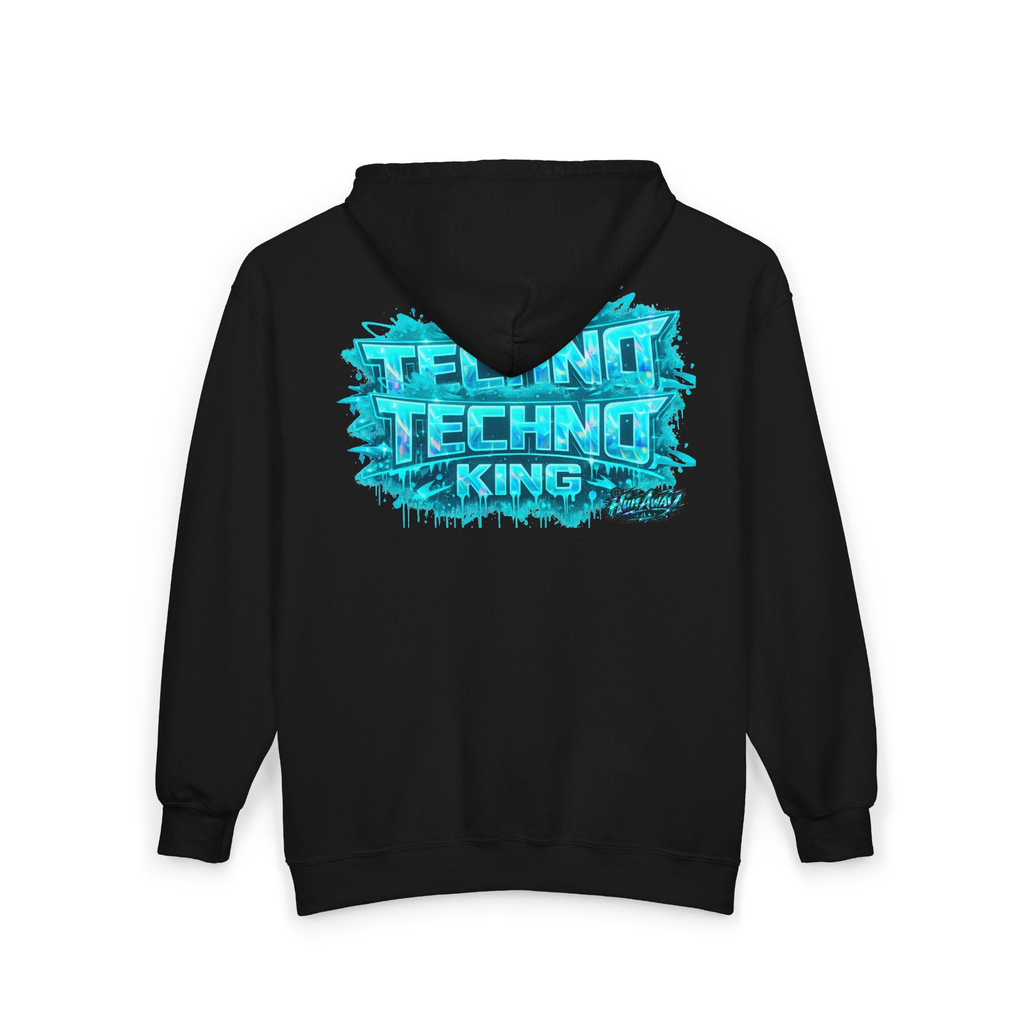 Techno King Zip Hoodie — Retro Neon DJ Rave Streetwear