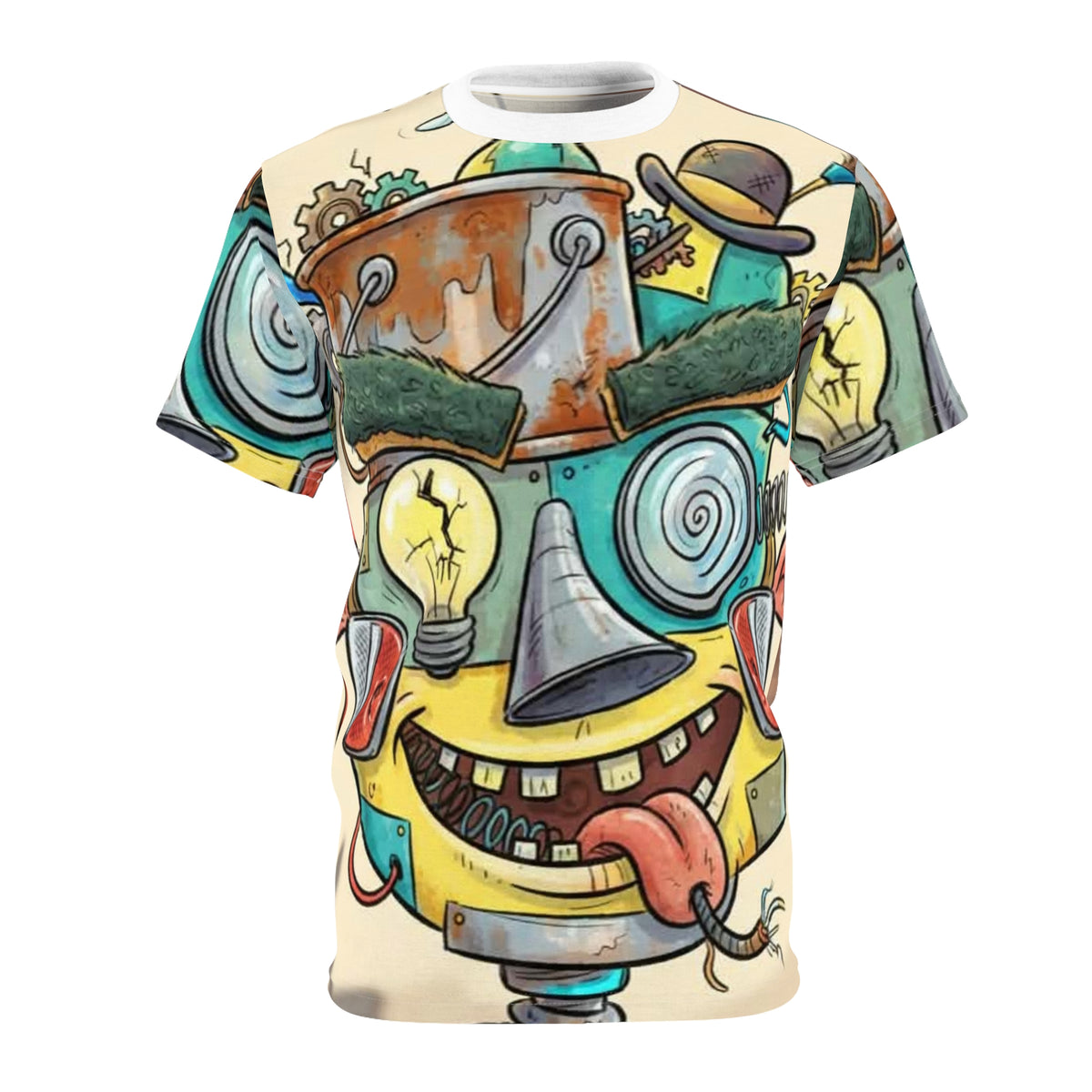 Whimsical Robot Face All-Over Print Tee