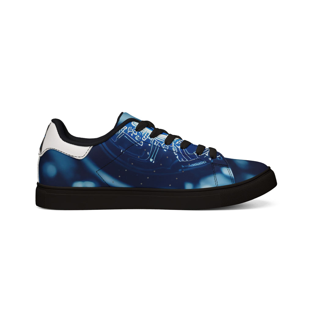 Hunaway Low-Top Sneakers — Blue Tech Circuit Pattern Leather Shoes