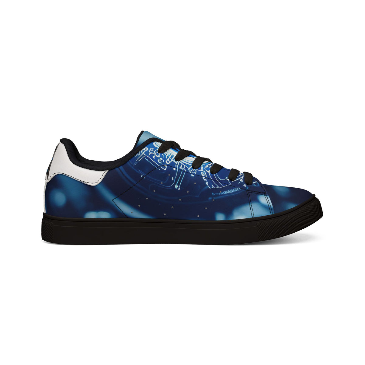 Hunaway Low-Top Sneakers — Blue Tech Circuit Pattern Leather Shoes