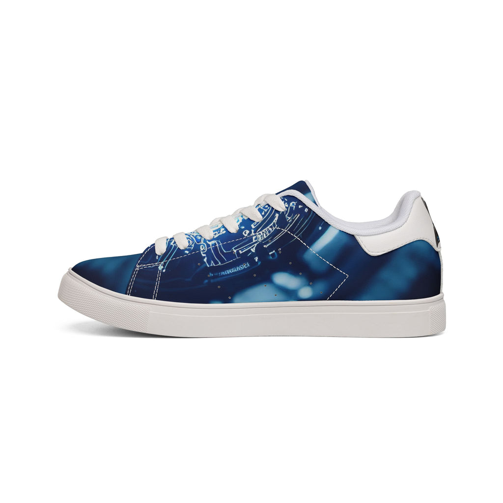 Hunaway Low-Top Sneakers — Blue Tech Circuit Pattern Leather Shoes