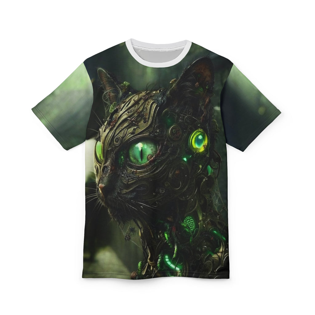 Green Mechanical Cat Graphic T- Shirt