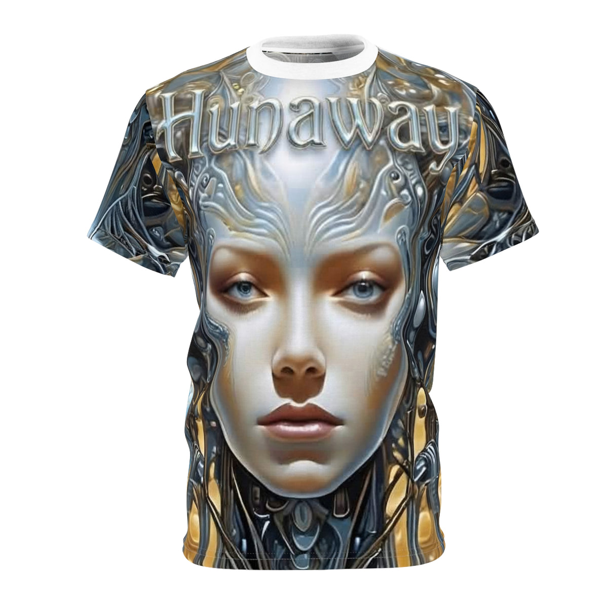 Hunaway Cyborg Tee — Futuristic Art All-Over Print Shirt