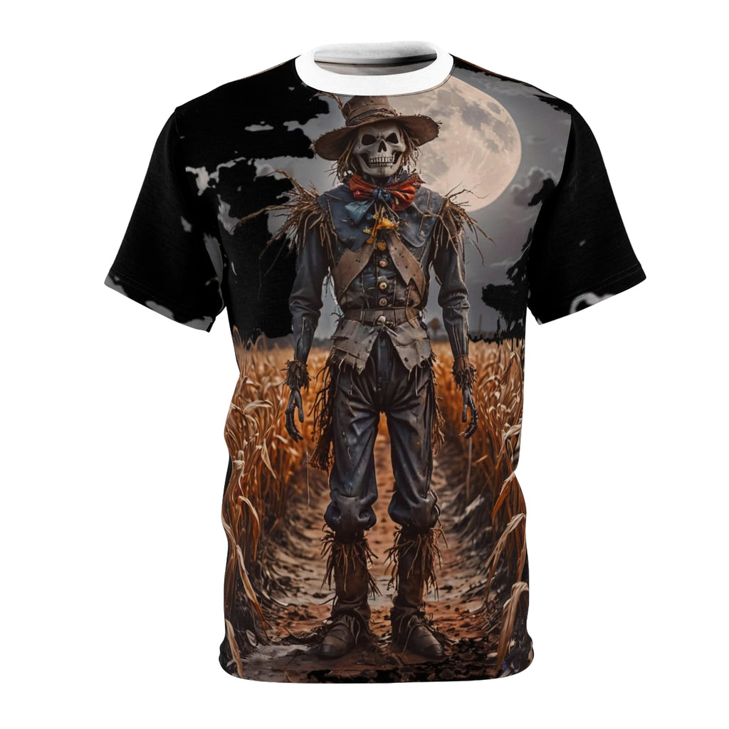 Scarecrow Skull Tee – Spooky Harvest Halloween All-Over Print Shirt