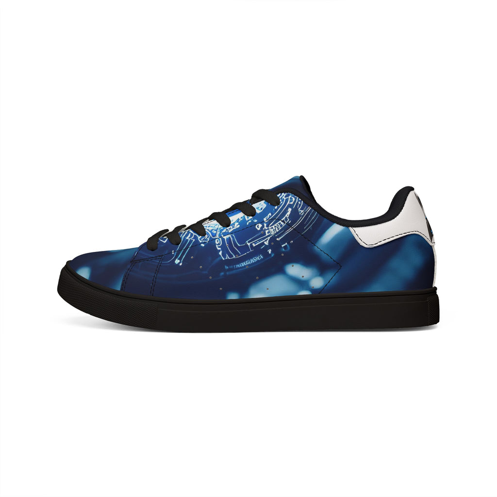 Hunaway Low-Top Sneakers — Blue Tech Circuit Pattern Leather Shoes