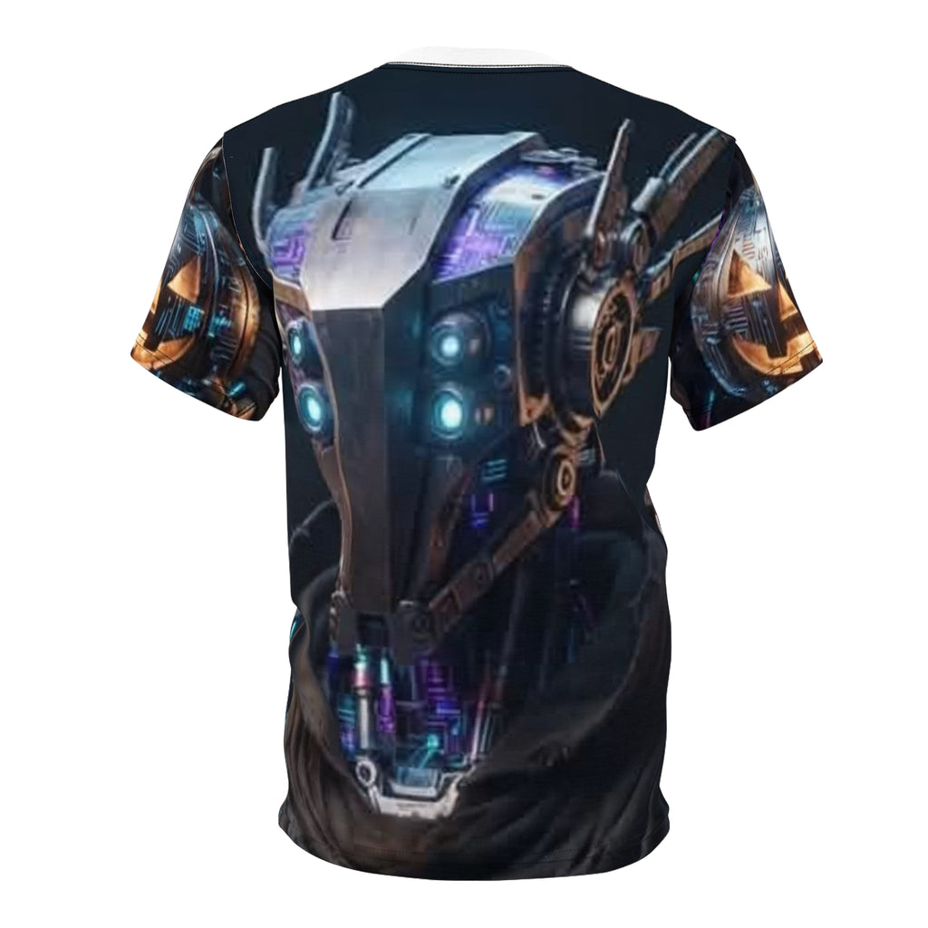 Cyber Sentinel All-Over Print Tee — Futuristic Robot Warrior Graphic