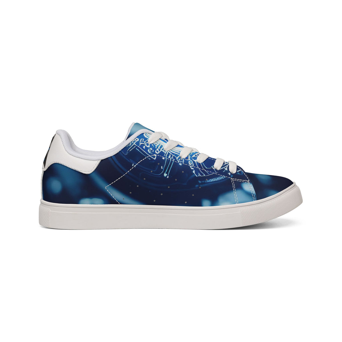 Hunaway Low-Top Sneakers — Blue Tech Circuit Pattern Leather Shoes