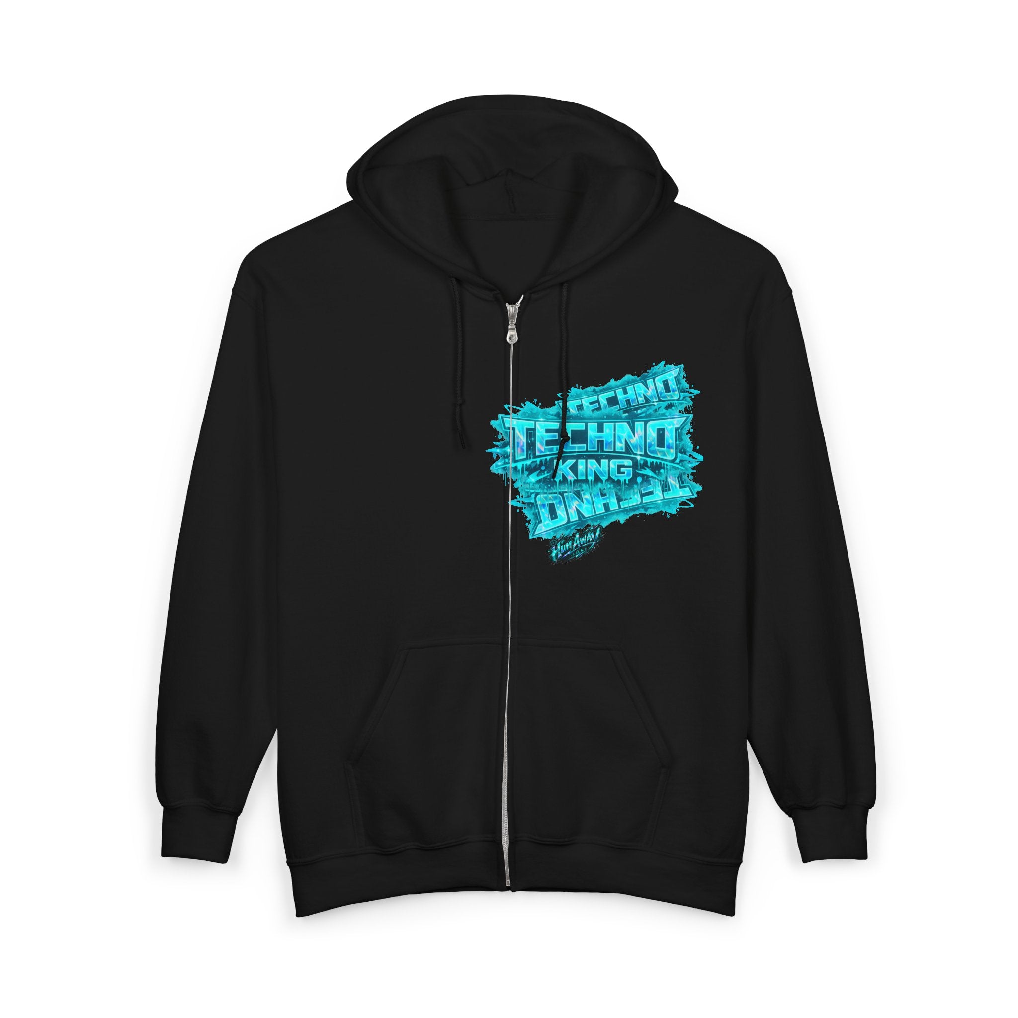 Techno King Zip Hoodie — Retro Neon DJ Rave Streetwear
