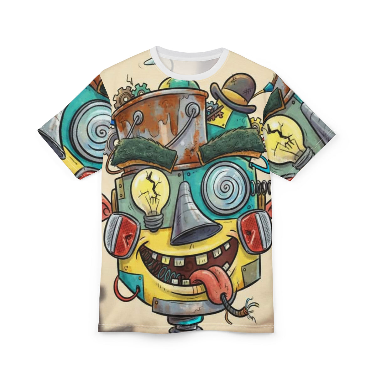 Whimsical Robot Face All-Over Print Tee