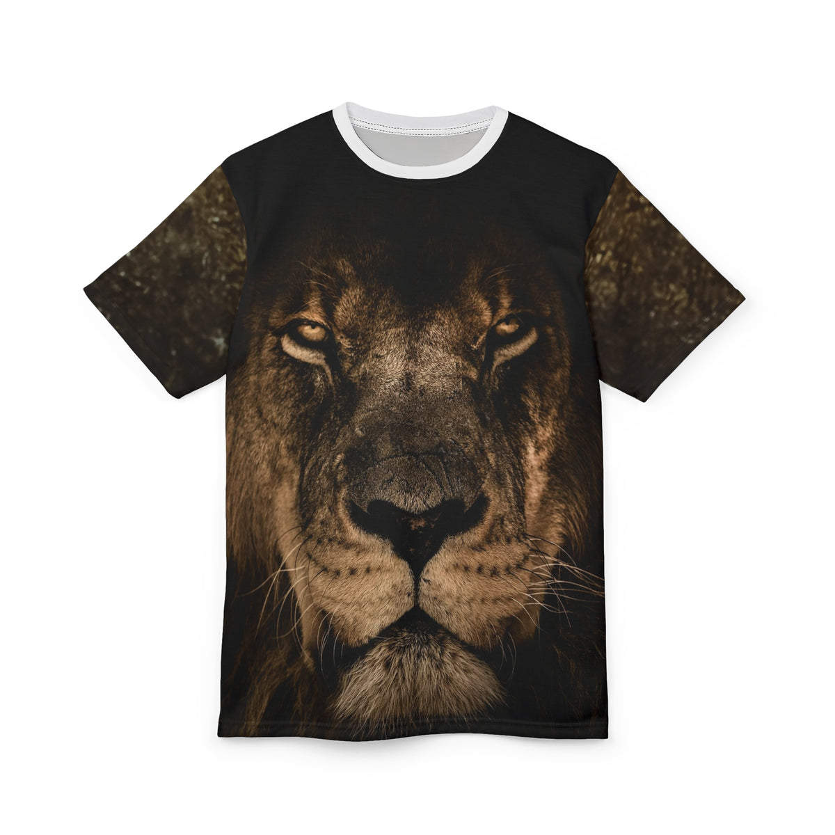 Lion Face Graphic Tee — Bold All-Over Print Animal Portrait T-Shirt