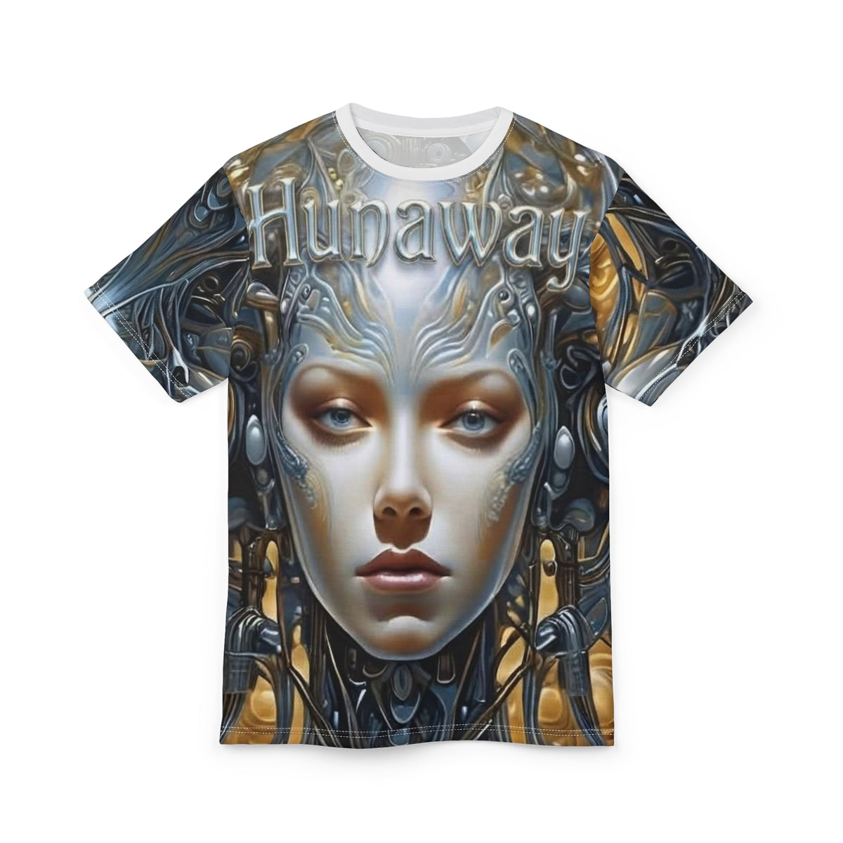 Hunaway Cyborg Tee — Futuristic Art All-Over Print Shirt
